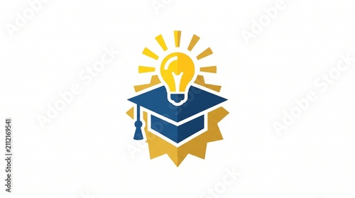 Graduation cap with lightbulb icon. Academic success and creative education symbol.