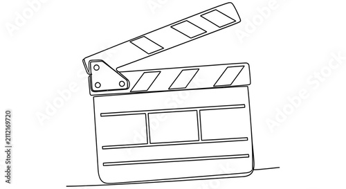 Line art illustration of a film clapperboard on a white background