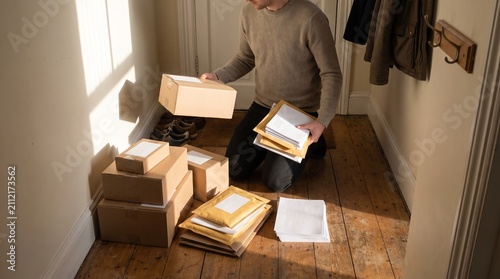 Home Entryway Parcel Pile And Renewal Papers Reflect Consumer Strain