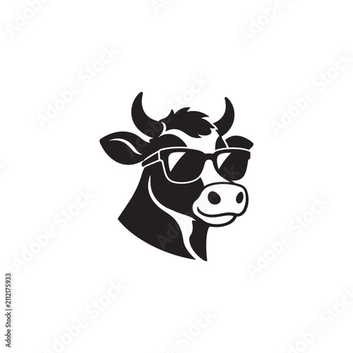Cool Cow Head with Sunglasses Silhouette
