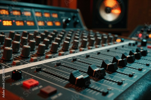 Professional Audio Mixing Console Studio Equipment Close Up