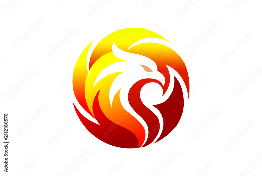 Obraz premium Phoenix Head Circular Fire Logo