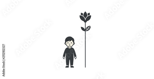 Minimal Child and Flower Growth Comparison Vector Illustration