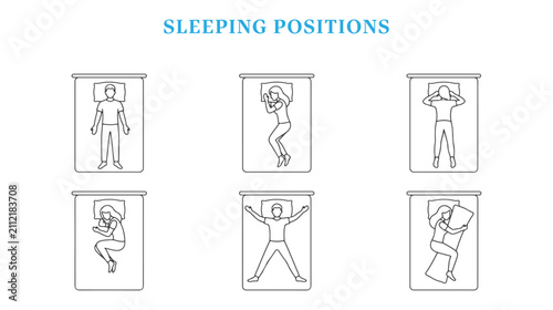 Obraz na plátně Sleeping positions guide infographic vector illustration set, top view of people