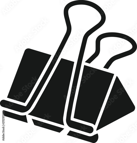 Binder Clip Icon with Minimalist Silhouette Symbolizing Organization, Office Supplies, Document Management, Corporate Workflow