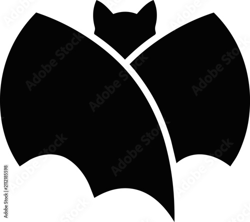 Bat Silhouette with Minimalist Wings Symbolizing Halloween, Graphic Design, Seasonal Branding, Spooky Decor, Nocturnal Wildlife