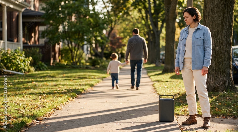 Obraz premium Respiratory Health Air Sampling Beside Family Residential Sidewalk
