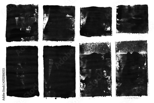 Vertical black ink texture made using brayer isolated on transparent background.