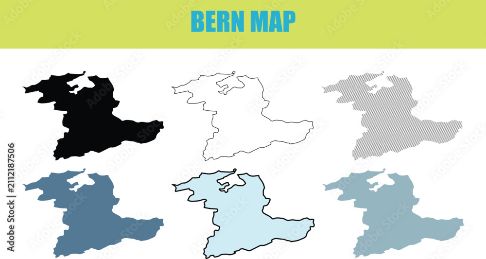 Fototapeta premium Bern Canton map in fill outline and lined style variations against a clean background for informational graphics