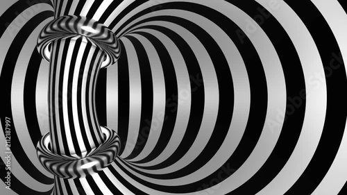 Slow Rotating Hypnotic Black and White Torus Optical Illusion Seamless Loop