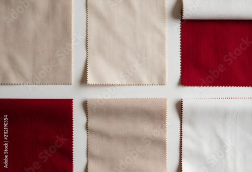 Fabric swatches in beige, r...
