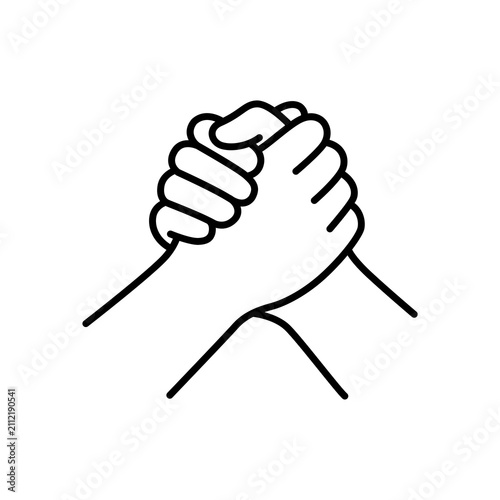 Obraz na plátně An outline icon depicting two hands joining together in a strong wrist clasp