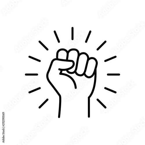 фотографія A powerful line art icon showing a raised fist surrounded by shining light rays