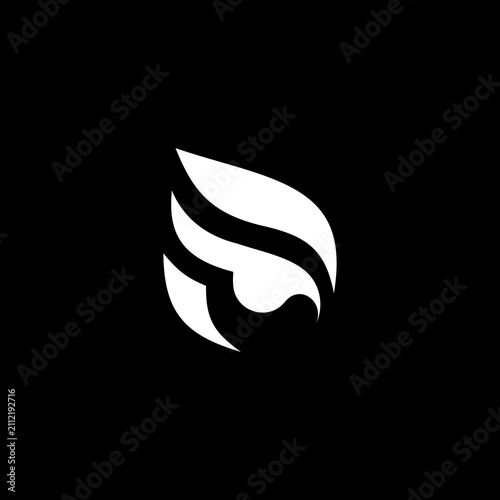 Abstract minimalist white logo design on a solid black background.