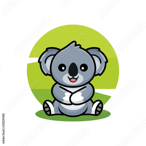 Cute koala cartoon character sitting and smiling.