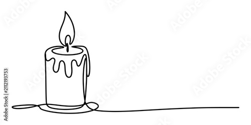 Photography Continuous single line drawing of a burning candle with a flickering flame isola