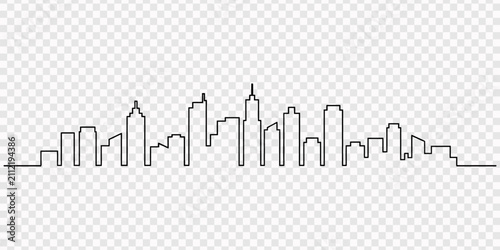 Bild auf Leinwand city skyline continuous one line drawing with famous landmarks, skyline nyc urban landscape continuous one line graphic, City skyline rising from continuous line on white background
