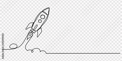 Fotografie rocket ship continuous one line drawing, One line drawing of rocket ship launchi