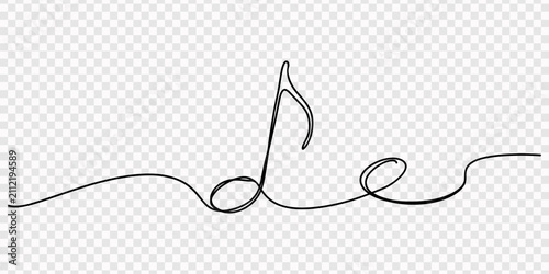 Continuous one line drawing of music notes on stave musical symbol vector illustration, Treble clef and musical note one line art, hand drawn continuous contour. Artistic creative concept, minimalist