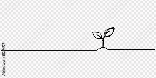 Foto Seed with plant continuous one line drawing and minimalist style isolated outline vector illustration, Continuous line, Young plant growing