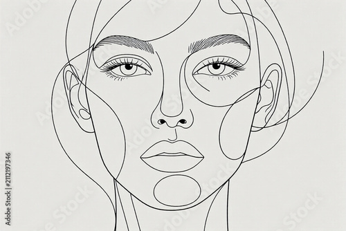 Elegant line art of a serene female face