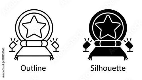 Принти на полотні Star Award Crystal Ball Icon: A symbolic representation of achievement and fortune, featuring a shining star encased in a crystal ball, flanked by celebratory glasses
