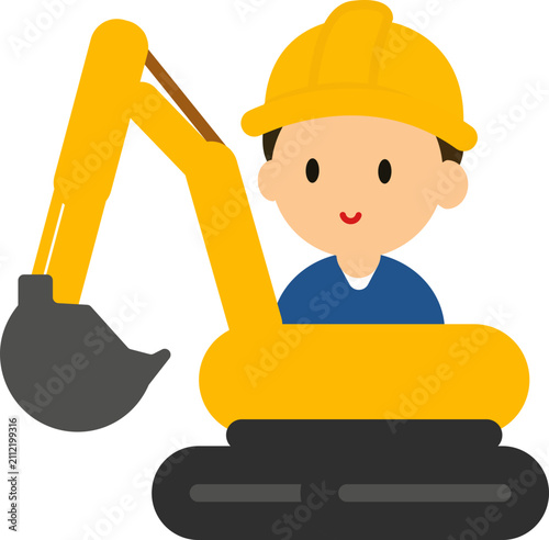 Excavator operator wearing hard hat in heavy machinery industrial management