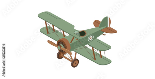 Bild auf Leinwand Vintage Biplane Isometric Vector Illustration