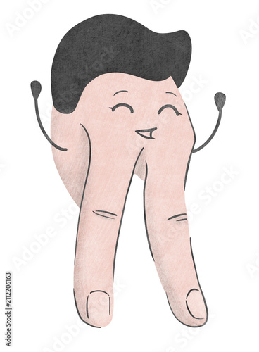 Cheerful hand‑drawn character with finger‑legs, raised arms, big smile, playful energy, and expressive charm.