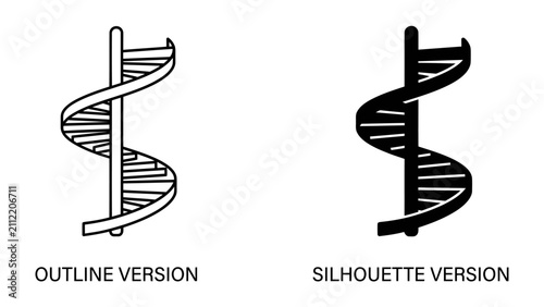 Bild auf Leinwand DNA Structure Icons: A clear depiction of DNA helix structures, presented in both an outline and a silhouette version, symbolizing genetic code and scientific research