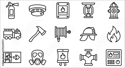 Photography Firefighting Equipment Line Icons Set On White Background Safety And Emergency S