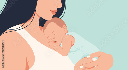 Mother holding a sleeping baby vector illustration