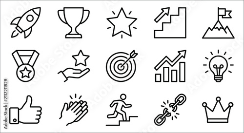 Foto Collection Of Line Icons Representing Achievements Goals And Progress On White B