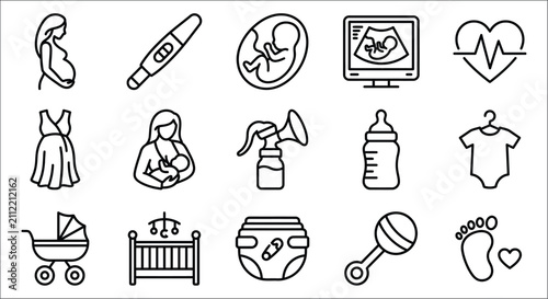 Canvastavla Pregnancy And Newborn Icons Line Style On White Background baby birth bottle bre