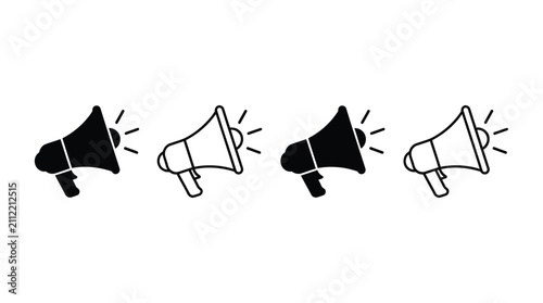 Foto Four Megaphone Silhouettes With Sound Waves Black And White Silhouette