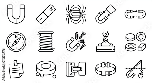 фотографія Collection Of Science And Technology Line Icons On White Background magnet compa