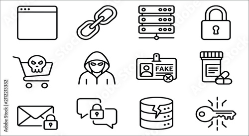 Cuadro en lienzo Collection Of Cybersecurity Icons Line Style On White Background account access