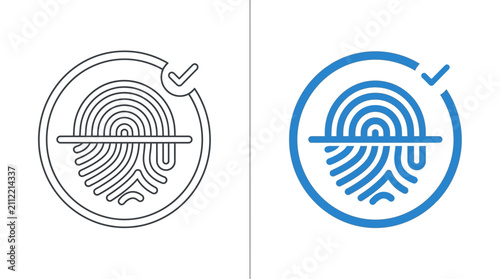Fingerprint Scan Icon with Checkmark - Biometric Security and Verification Concept