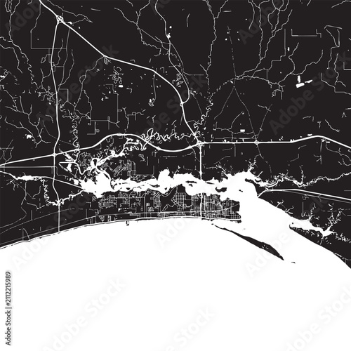 Foto Vector Street Map of Biloxi Mississippi – Black and White Minimalist City Road M