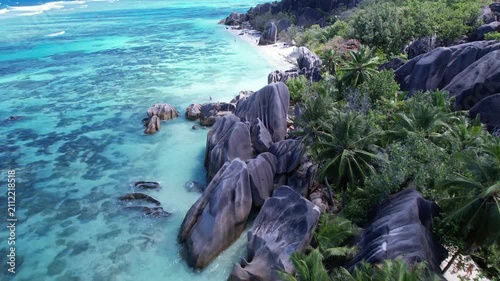 Aerial View Of Anse Source d'Argent Beach La Digue Seychelles