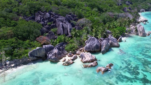 Aerial View Of Anse Source d'Argent Beach La Digue Seychelles