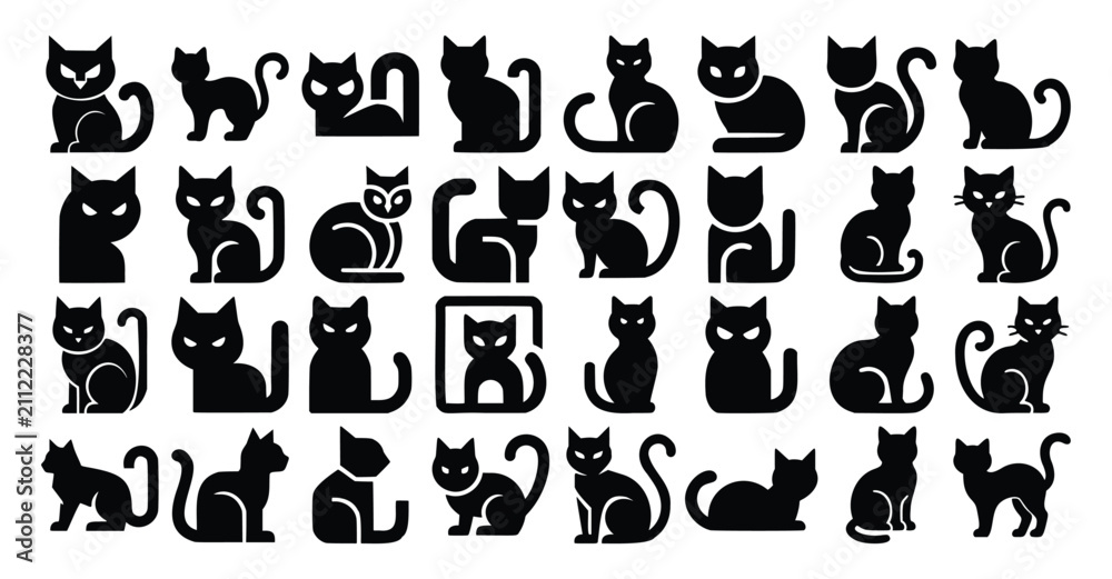 Obraz premium Assortment of Playful Mysterious Cat Icons for Pet Businesses Creative Brands