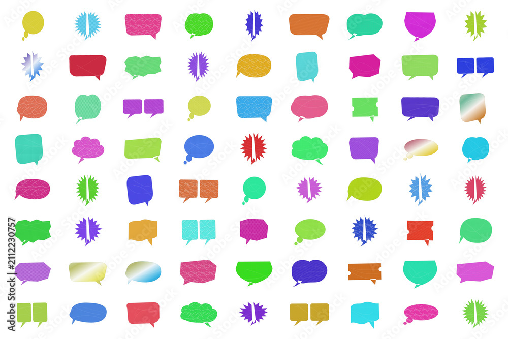 Fototapeta premium Colorful set of flat icons with geometric shapes and objects isolated on transparent background