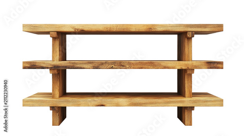A wooden coffee table that has been creatively designed to incorporate multiple levels of shelving. The shelves have a rustic, distressed wood finish, which gives them an aged look