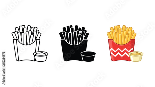 Cuadro en lienzo Three styles of fries with dipping sauces