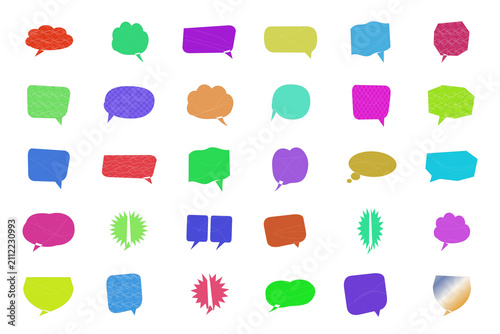 Colorful set of playful speech bubble conversation icons isolated on transparent background
