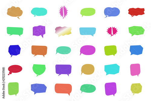 Colorful set of speech bubble chat icons in flat design style isolated on transparent background