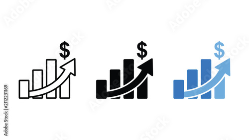 Growing money bar chart with upward arrow