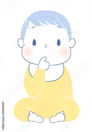 Obraz na płótnie おすわりして指しゃぶりをする赤ちゃんのイラスト