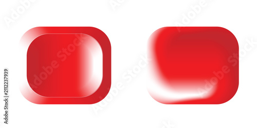 Pair of sleek red rectangular ui buttons featuring smooth curved corners and realistic 3d gloss effect for web interface and mobile applications.